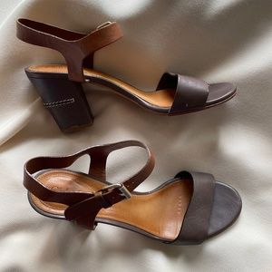 Chloe Brown Leather Block Heel Sandals